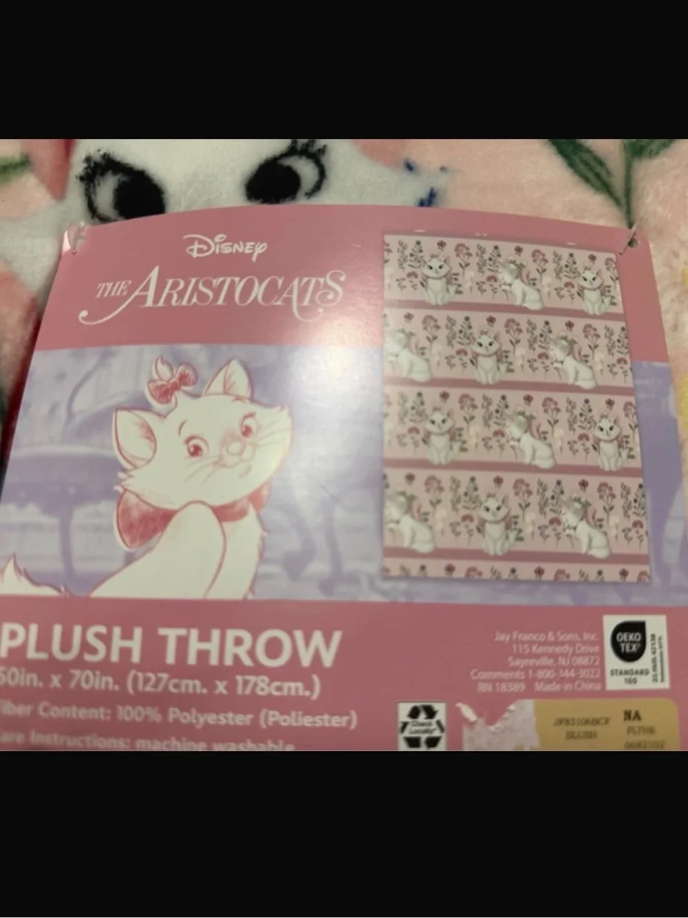 Disney Aristocats Marie Pink and White Plush Throw Blanket